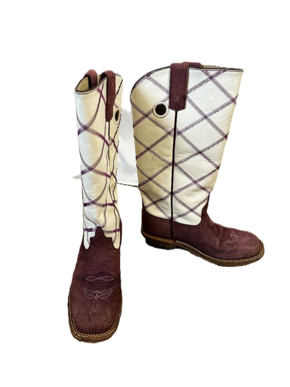 Anderson Bean Tall Western Cowboy Boots Maroon White Youth 3 (spots)